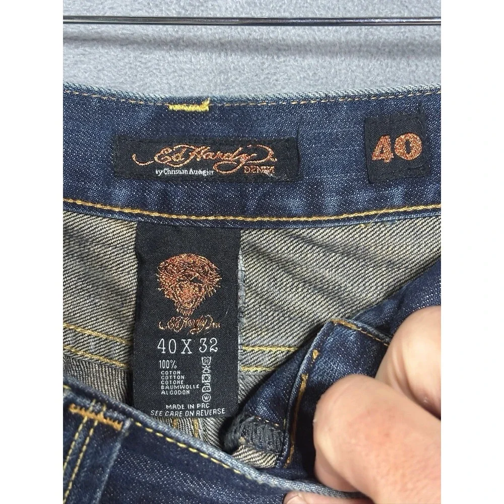 Y2K Ed Hardy Christian Audigier 2009 Button Fly Classic Baggy Denim Jeans Sz 40
